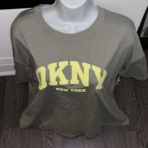 DKNY Olive Oversized T-Shirt with Yellow Print